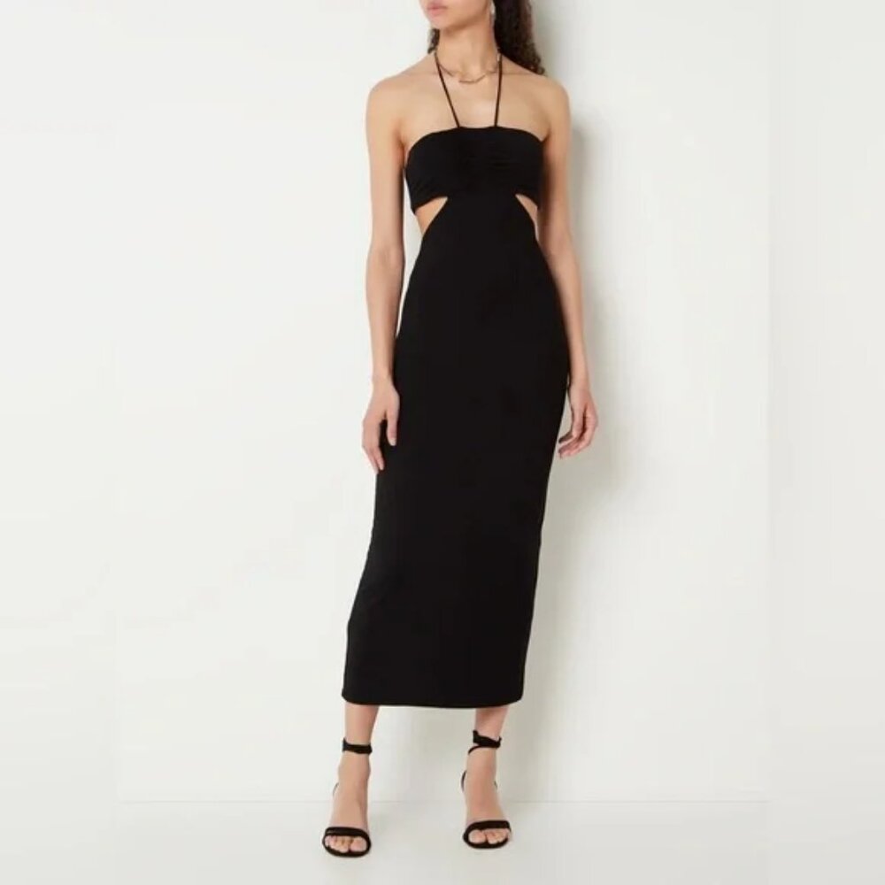 *NWT* ba&sh Hailey Cut Out Spring LBD Chic Halter Tie Midi Dress Black XS
